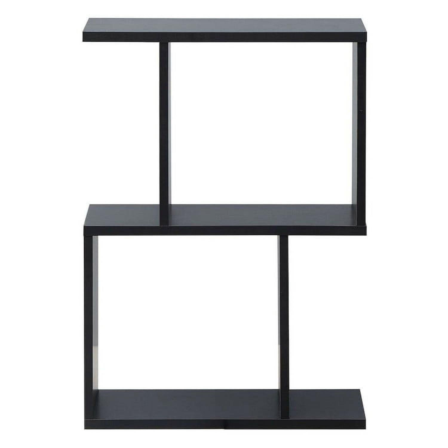 Finihen 2 Tiers Wooden S-Shaped Bookcase for Living Room Bedroom Office, Freestanding Display Rack Bookshelf, Black