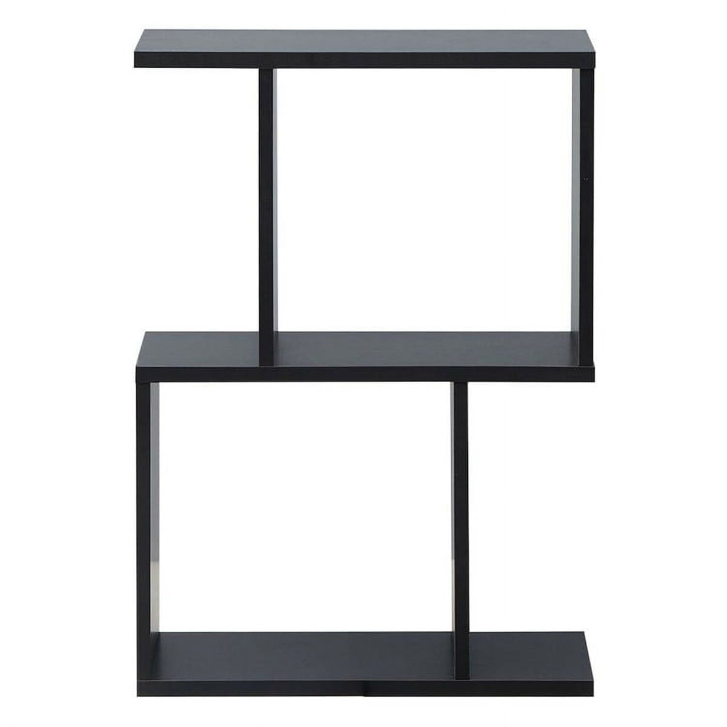 Demi Bonn 2 Tiers Wooden S-Shaped Bookcase for Living Room Bedroom Office, Freestanding Display Rack Bookshelf, Black