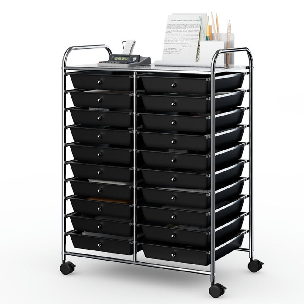 Finihen 20 Drawers Storage Rolling Cart Studio Organizer with 4 Universal Casters, Black