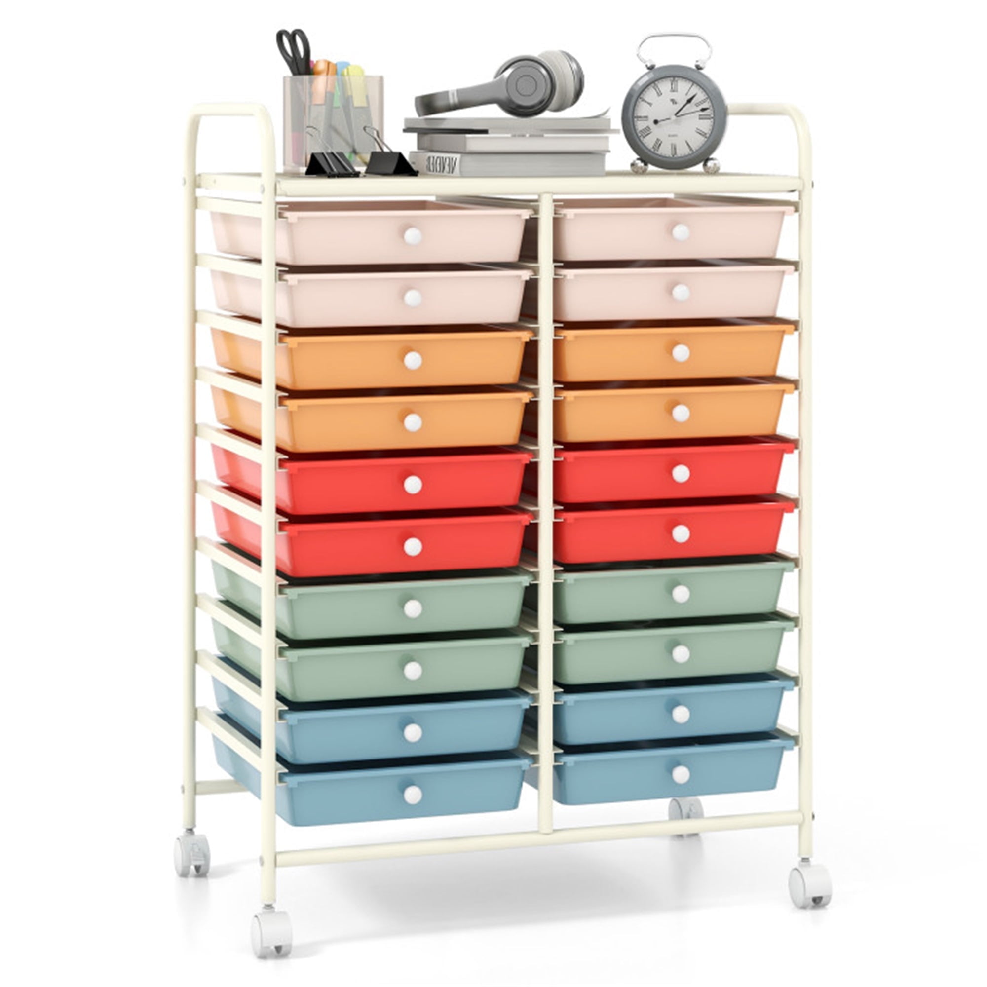 Demi Bonn 20 Drawers Storage Rolling Cart Studio Organizer with 4 Universal Casters, Deep Multicolor