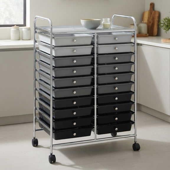 Demi Bonn 20 Drawers Storage Rolling Cart Studio Organizer with 4 Universal Casters, Gradient Gray