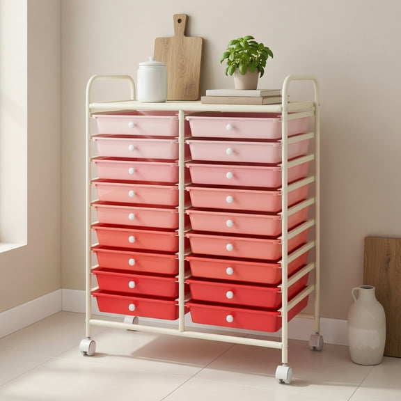 Demi Bonn 20 Drawers Storage Rolling Cart Studio Organizer with 4 Universal Casters, Gradient Pink