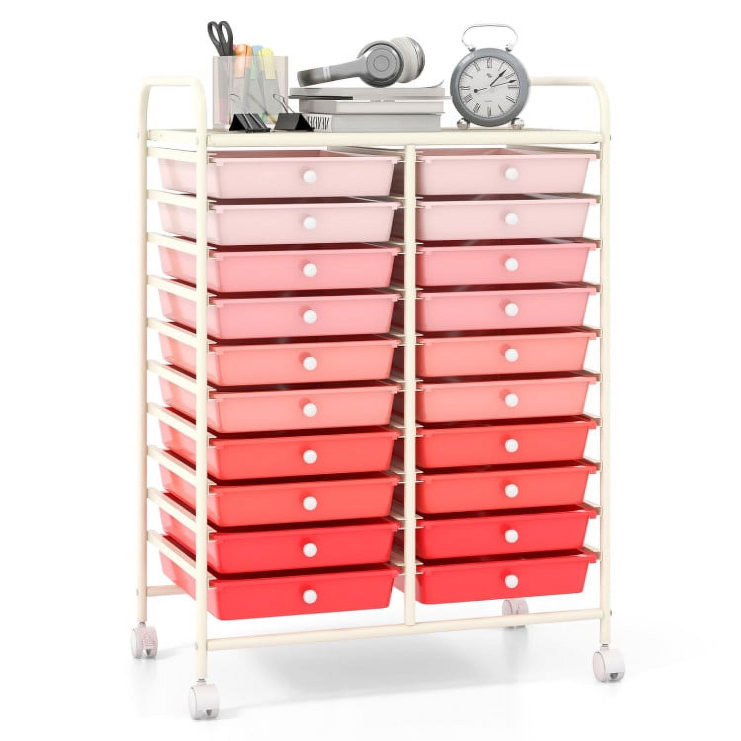 Finihen 20 Drawers Storage Rolling Cart Studio Organizer with 4 Universal Casters, Gradient Pink