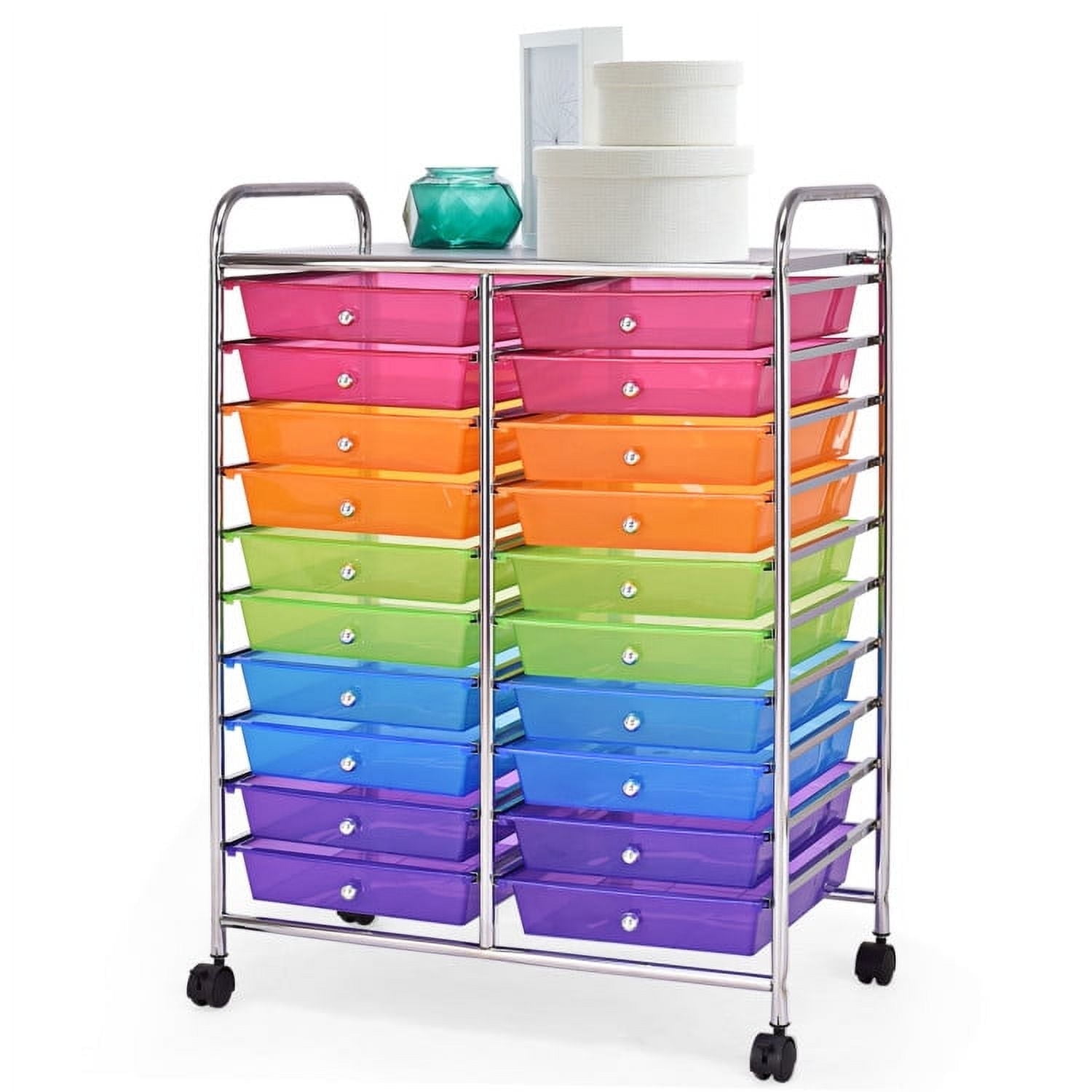 Demi Bonn 20 Drawers Storage Rolling Cart Studio Organizer with 4 Universal Casters, Transparent Multicolor