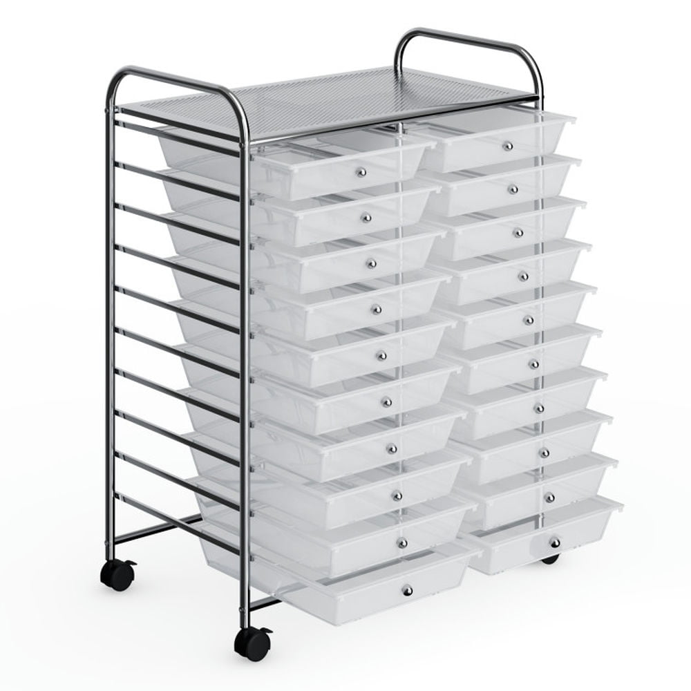 Finihen 20 Drawers Storage Rolling Cart Studio Organizer with 4 Universal Casters, Transparent
