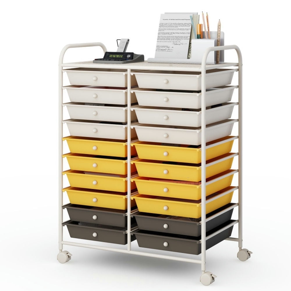 Demi Bonn 20 Drawers Storage Rolling Cart Studio Organizer with 4 Universal Casters, Yellow & Beige & Gray