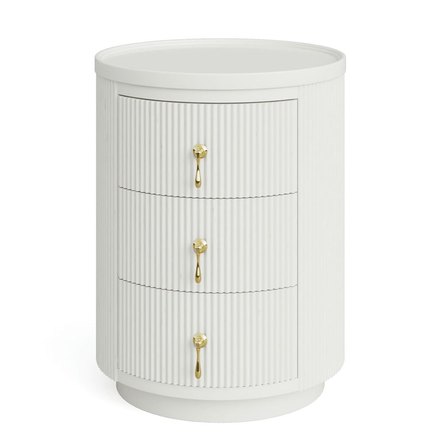Demi Bonn 20" Wood Nightstand with 3-Drawers, Bedside End Table for Bedroom, Modern Round Side Table with Storage, White