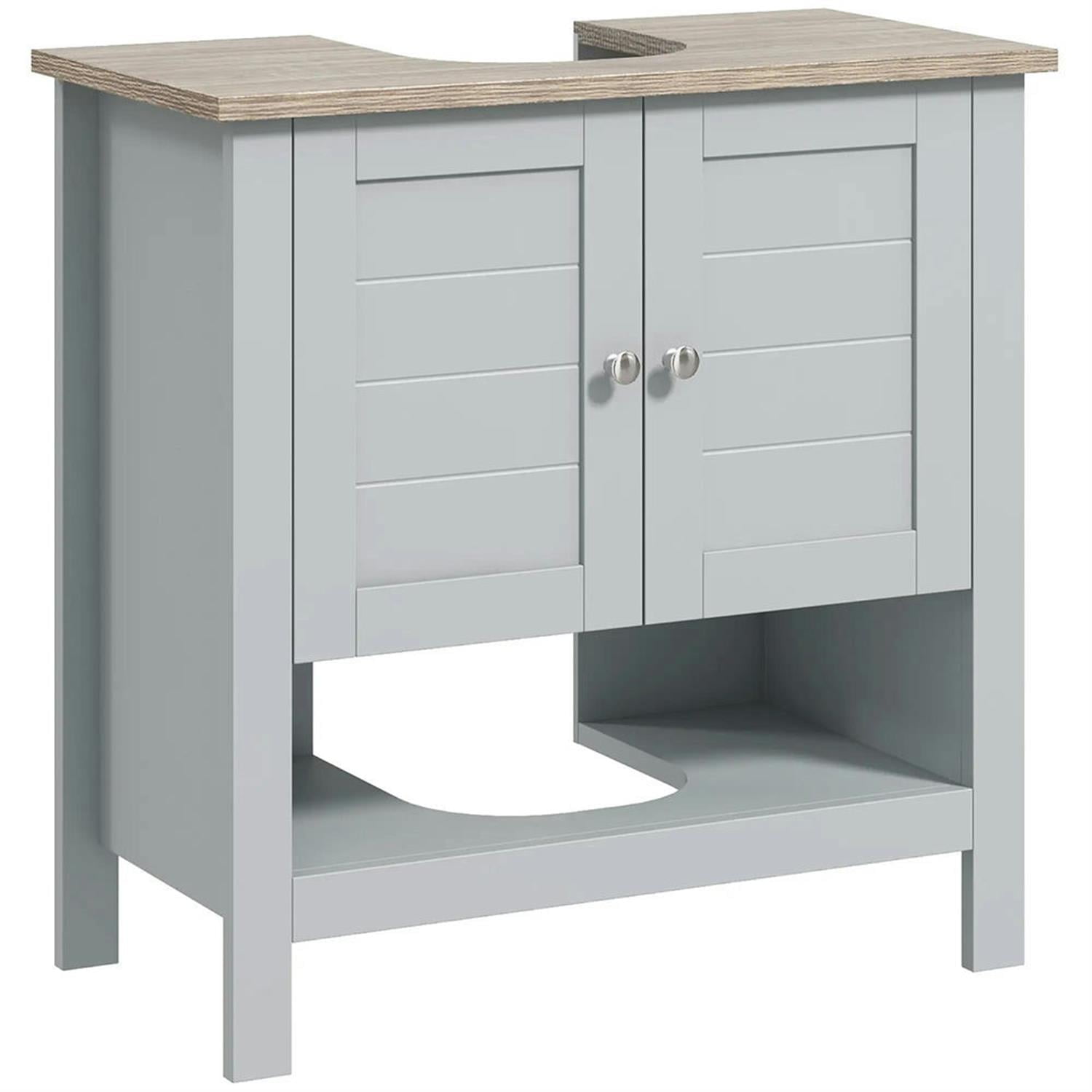 Demi Bonn 23" Bathroom Vanity with Open Bottom Shelf, U-Shape Cut-Out and Adjustable Shelf, Pedestal Sink 2-Door Cabinet, Under Sink Cabinet, Gray