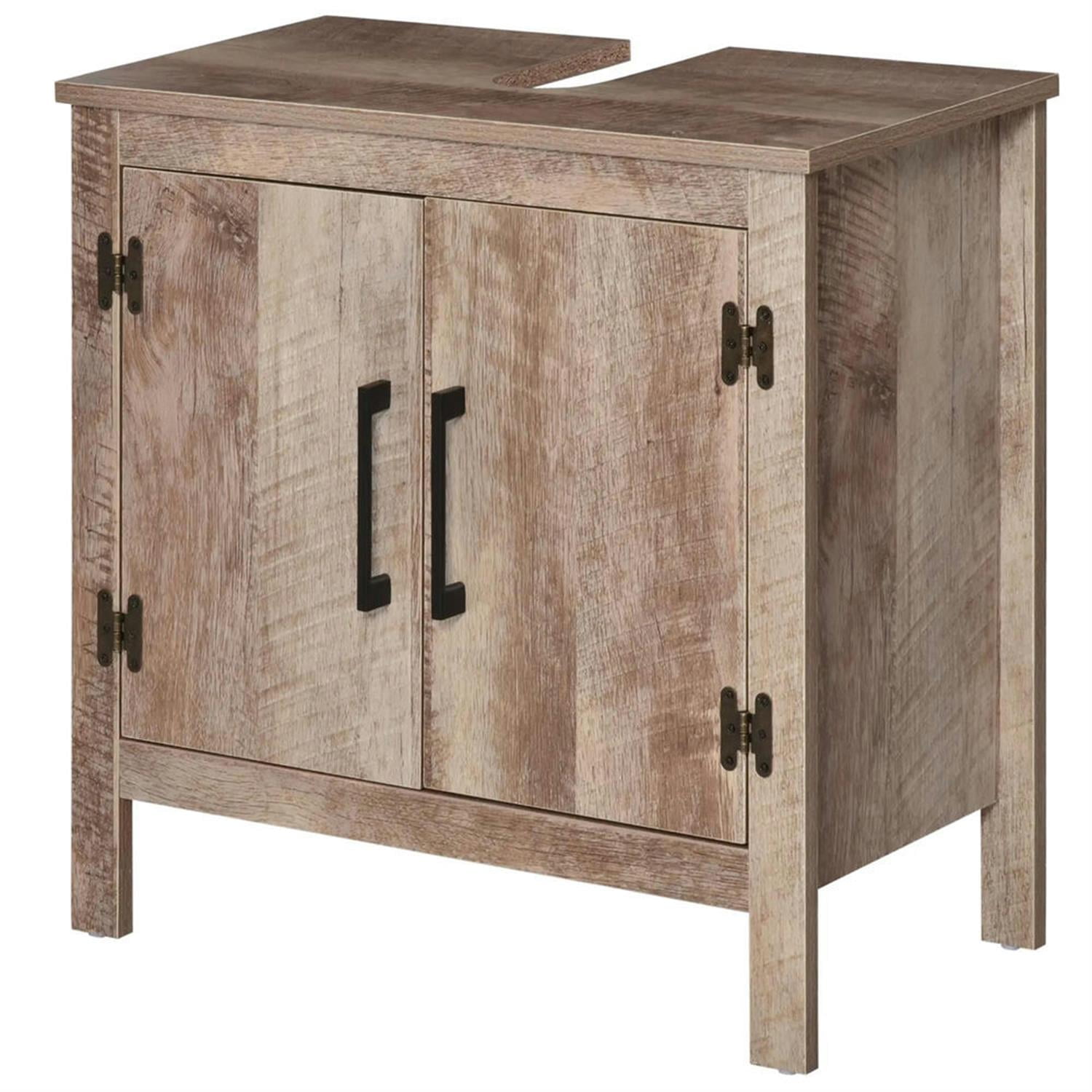Demi Bonn 23" Bathroom Vanity with U-Shape Cut-Out, Pedestal Sink 2-Door Cabinet, Rustic Under Sink Cabinet, Brown