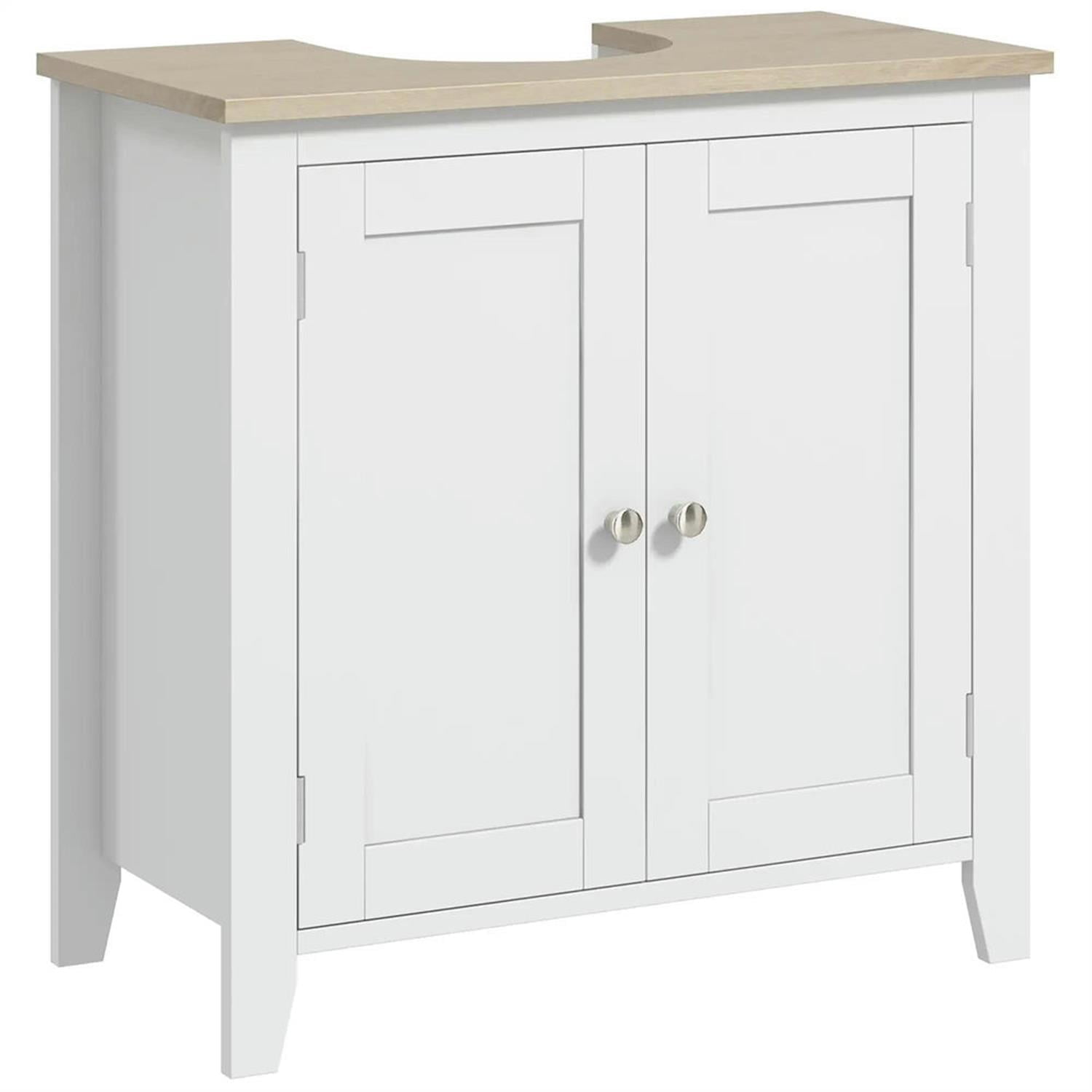 Demi Bonn 23" Bathroom Vanity with U-Shape Cut-Out and Adjustable Shelf, Pedestal Sink 2-Door Cabinet, Under Sink Cabinet, White