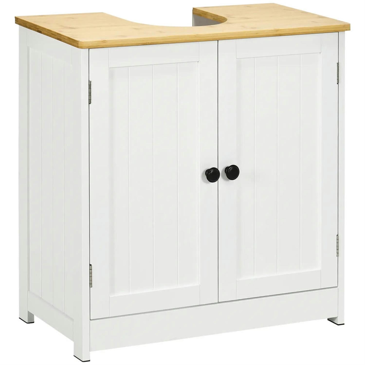 Demi Bonn 23" Freestanding Bathroom Vanity with U-Shape Cut-Out, Pedestal Sink 2-Door Cabinet, Under Sink Cabinet, White