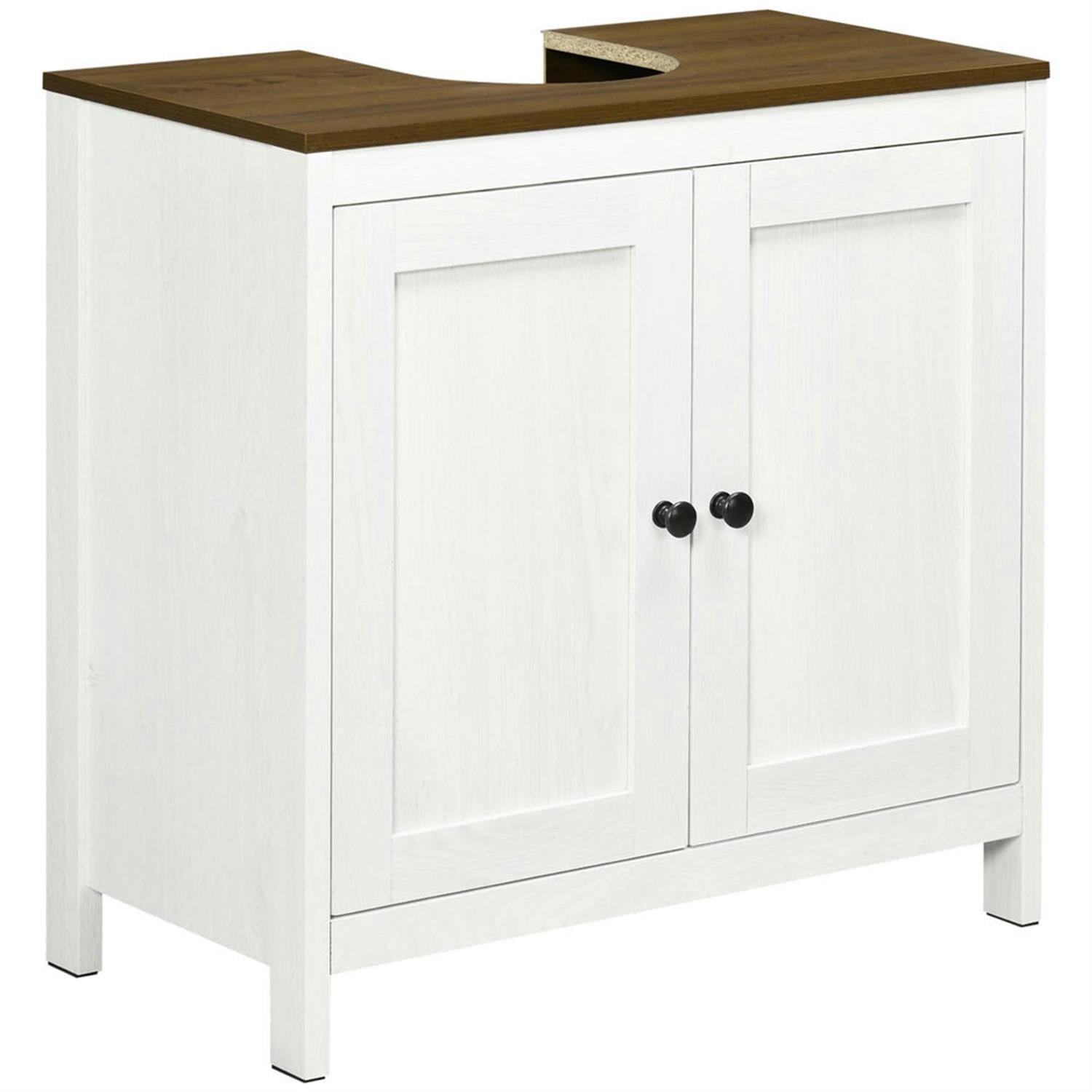 Demi Bonn 23" Freestanding Bathroom Vanity with U-Shape Cut-Out and Adjustable Shelf, Pedestal Sink 2-Door Cabinet, Under Sink Cabinet, White