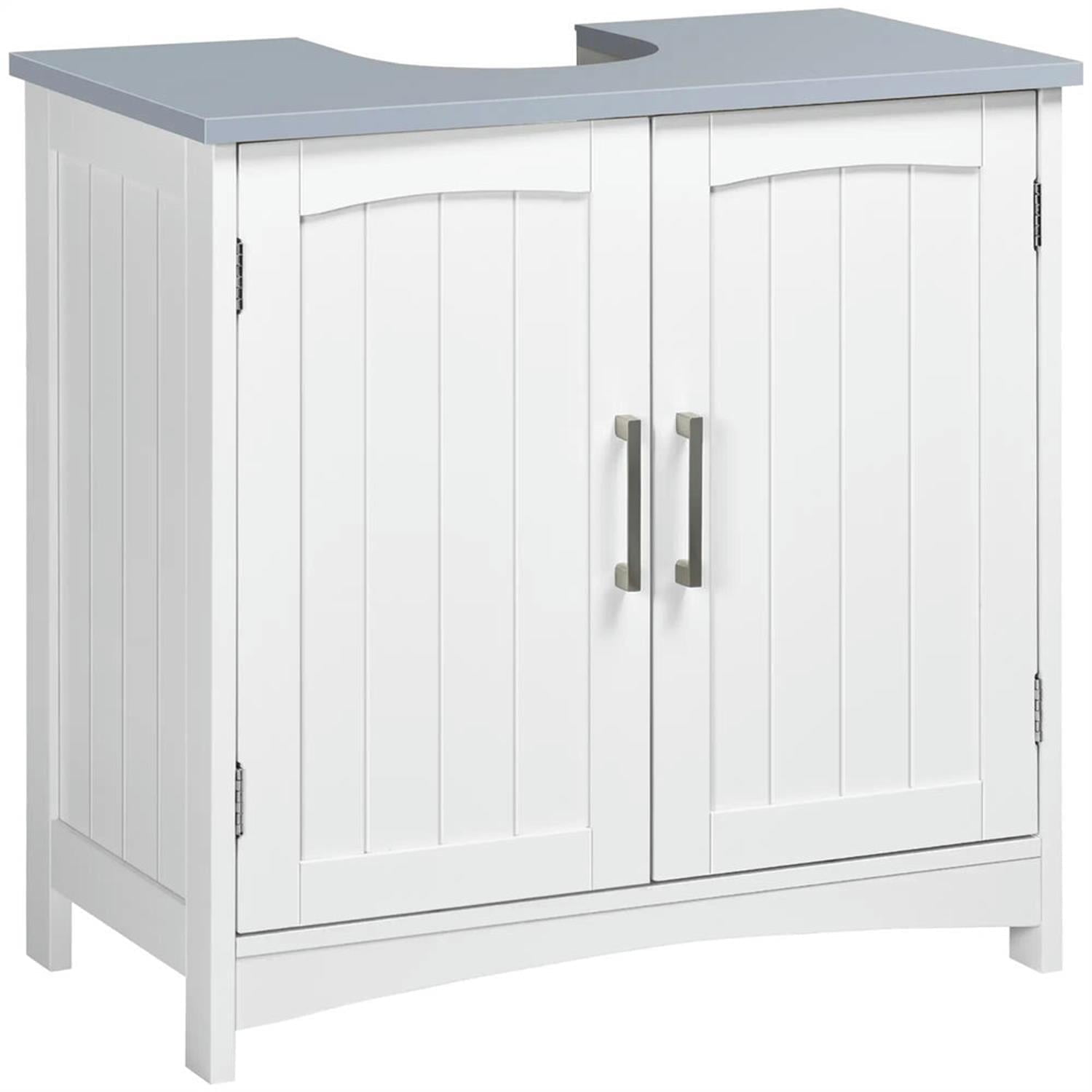 Demi Bonn 23" Modern Bathroom Vanity with U-Shape Cut-Out and Adjustable Shelf, Pedestal Sink 2-Door Cabinet, Under Sink Cabinet, White