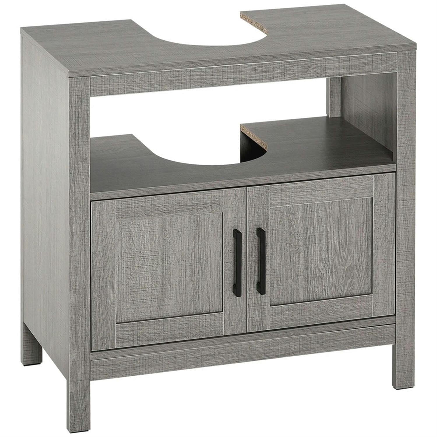 Demi Bonn 23" Modern Bathroom Vanity with U-Shape Cut-Out and Open Shelf, Pedestal Sink 2-Door Cabinet, Under Sink Cabinet, Gray