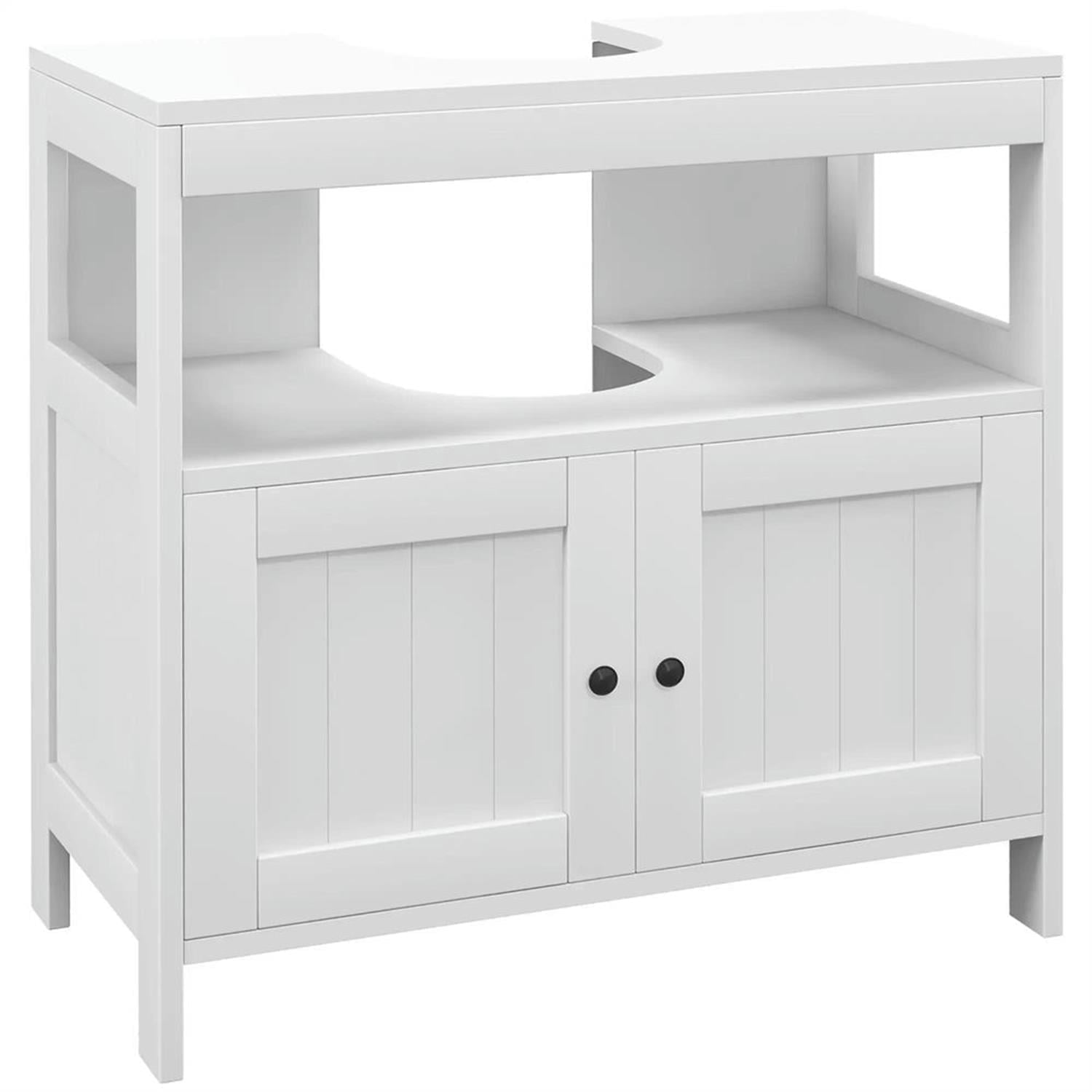 Demi Bonn 23" Modern Bathroom Vanity with U-Shape Cut-Out and Open Shelf, Pedestal Sink 2-Door Cabinet, Under Sink Cabinet, White