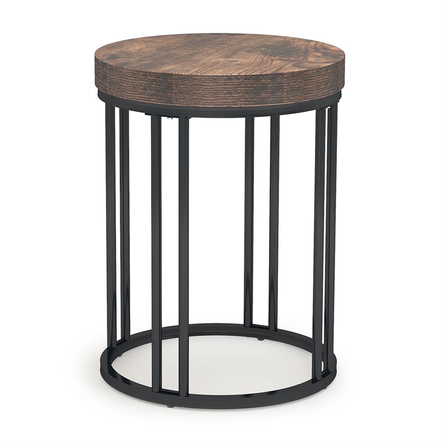 Demi Bonn 23" Round End Table, Small Accent Side Table with Metal Frame for Living Room, Bedroom, Brown