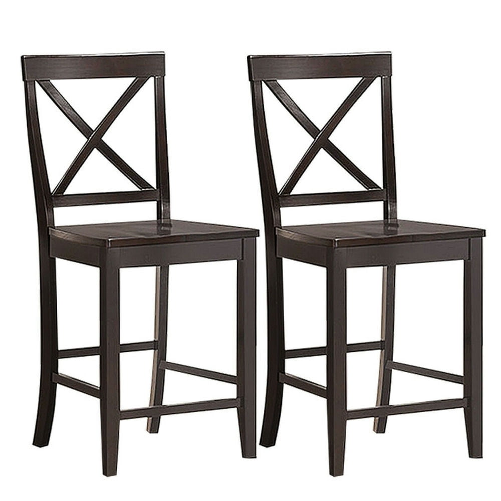 Finihen 24" 2 Pack Rubber Wood Frame Kitchen Dining Chairs, Brown