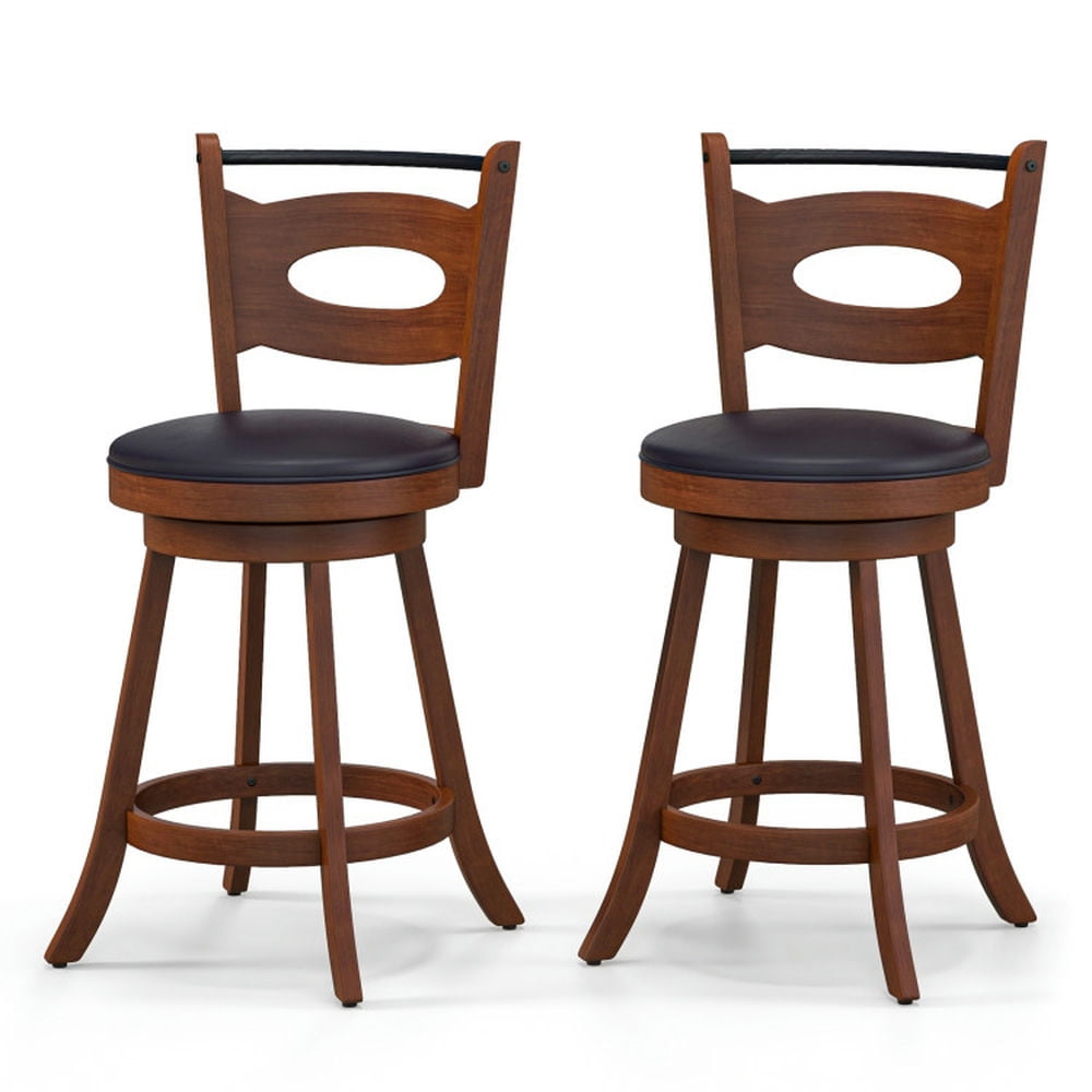 Finihen 24" 2 Pieces Swivel Bar Stools with Curved Backrest and Seat Cushions, Modern Dining Chair, Brown