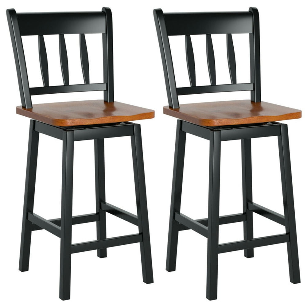 Finihen 24.5" Set of 2 Swivel Bar Stools with 360° Swiveling, Modern Dining Chair with Backrests, Black