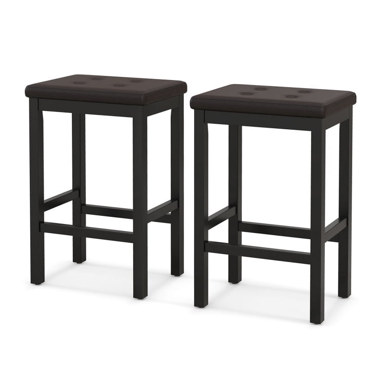 Finihen 24" Bar Stools with Padded Seat Footrest and Rubber Wood Frame, Modern Kitchen Dining Chair, Brown