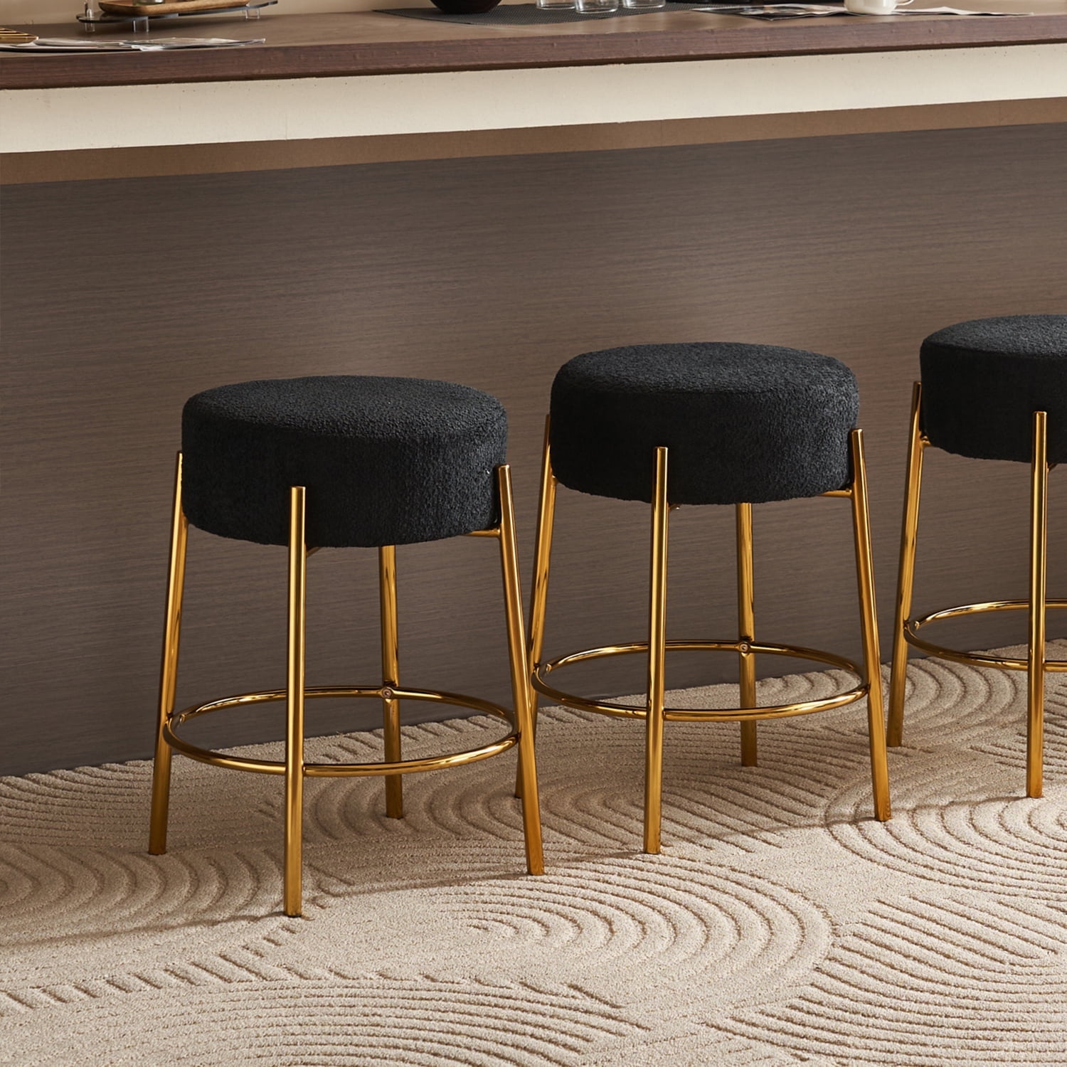 Demi Bonn 24" Counter Height Bar Stools Set of 2, Upholstered Barstools, Kitchen Island Countertop Chairs for Dining Room, Black+Gold