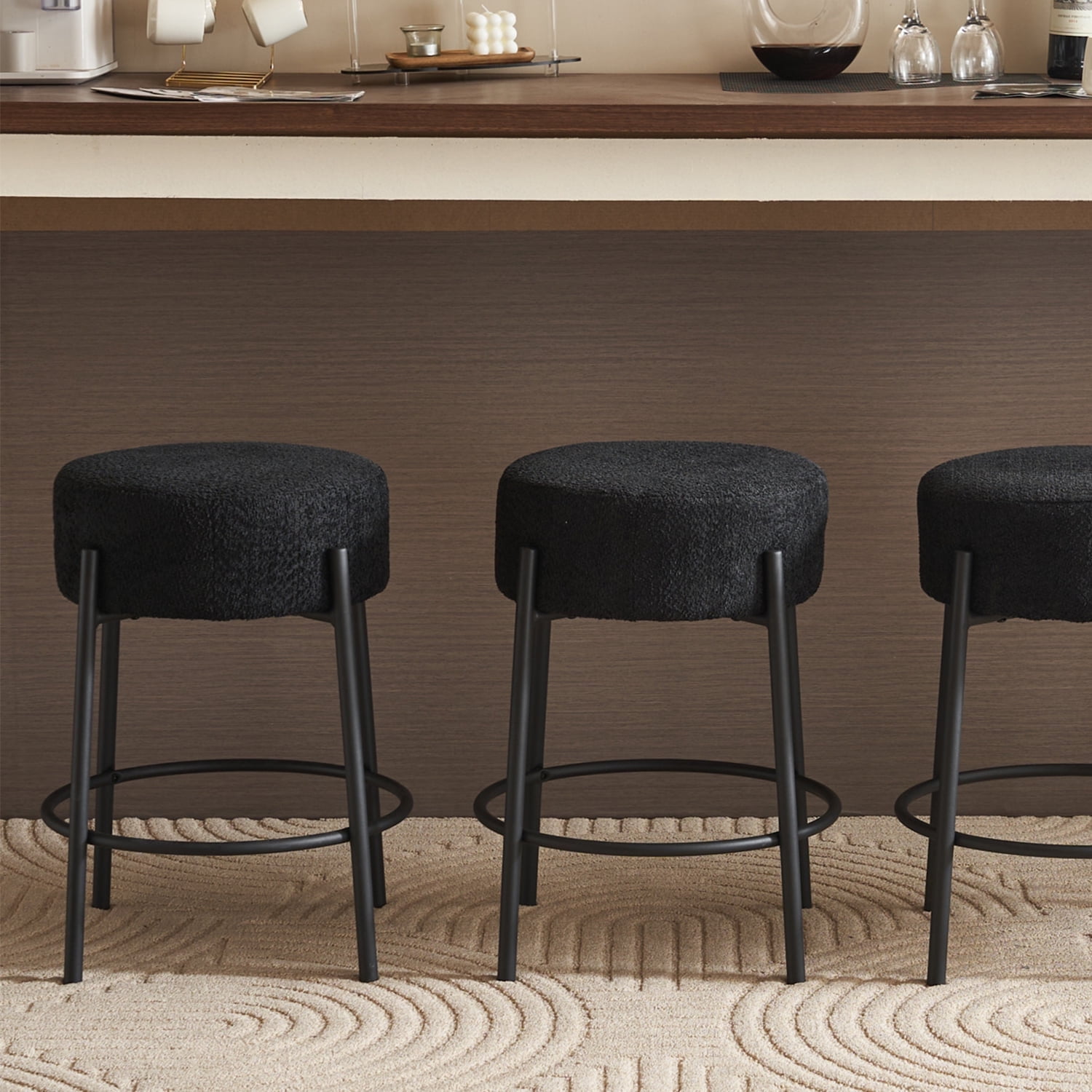 Demi Bonn 24" Counter Height Bar Stools Set of 2, Upholstered Barstools, Kitchen Island Countertop Chairs for Dining Room, Black