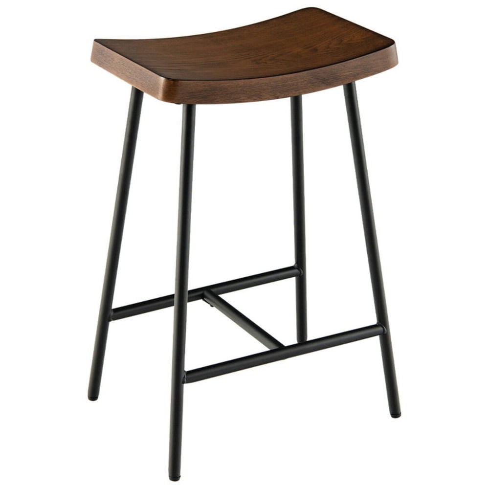 Demi Bonn 24"dustrial Saddle Bar Stool with Metal Legs and Adjustable Foot Pads, Modern Dining Chair, Brown