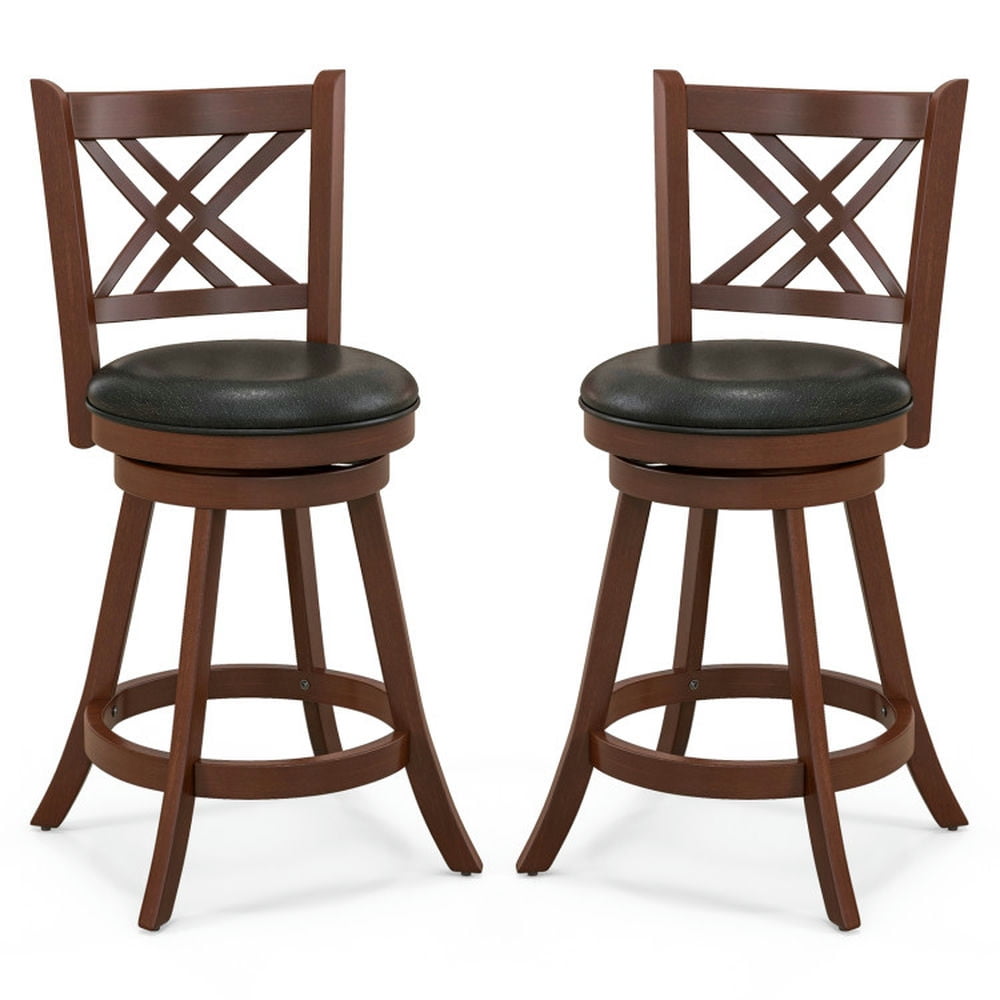 Finihen 24" Set of 2 360° Swivel Upholstered Barstools with Back and Footrest, Modern Kitchen Dining Chair, Brown