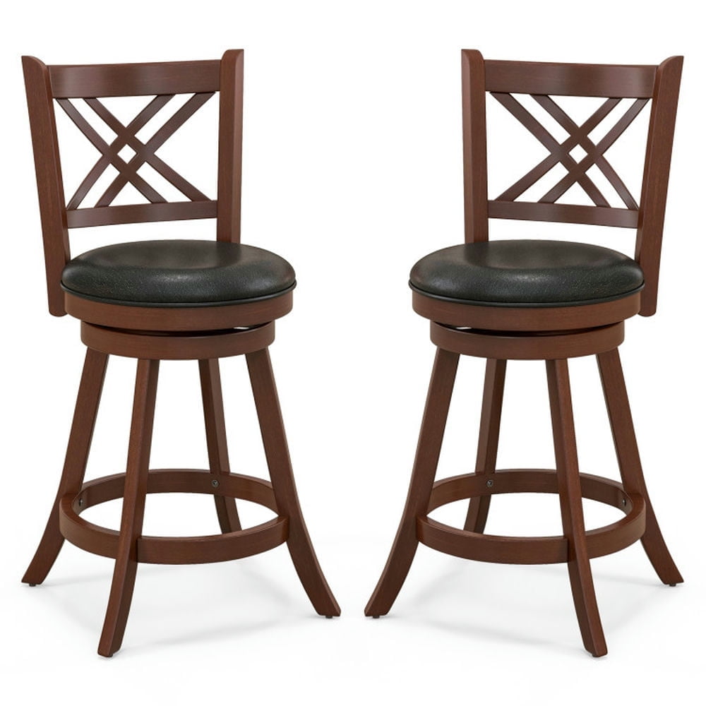Demi Bonn 24" Set of 2 360° Swivel Upholstered Barstools with Back and Footrest, Modern Kitchen Dining Chair, Brown
