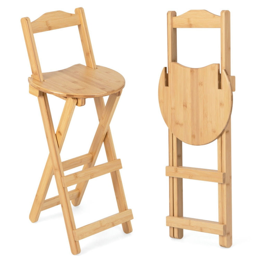 Finihen 24" Set of 2 Bamboo Folding Barstools with Footrests and Handles, Modern Dining Chair with Backrests, Beige