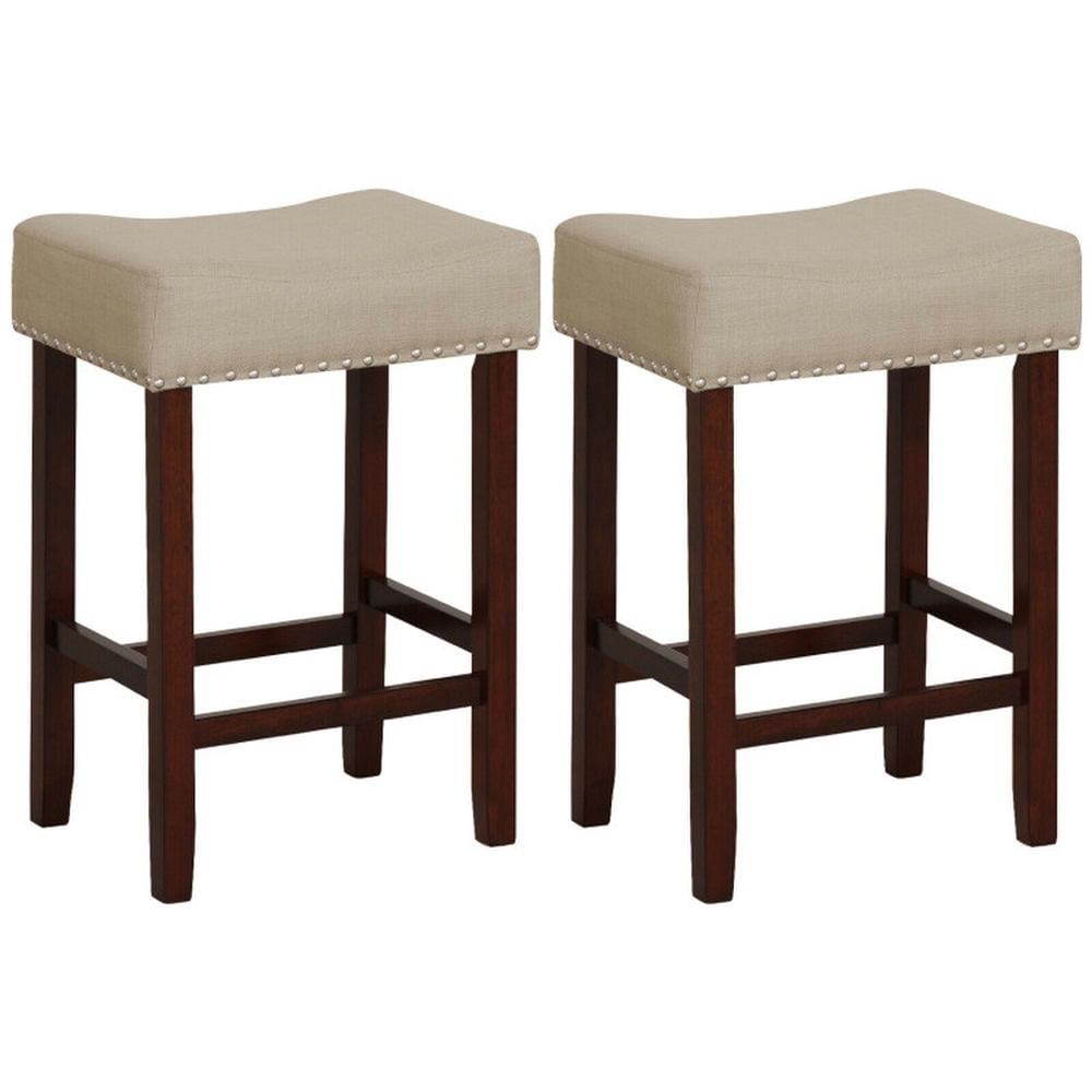 Finihen 24" Set of 2 Bar Stool with Curved Seat Cushions, Modern Dining Chair, Beige Finihen 24" Set of 2 Bar Stool with Curved Seat Cushions, Modern Dining Chair, Beige