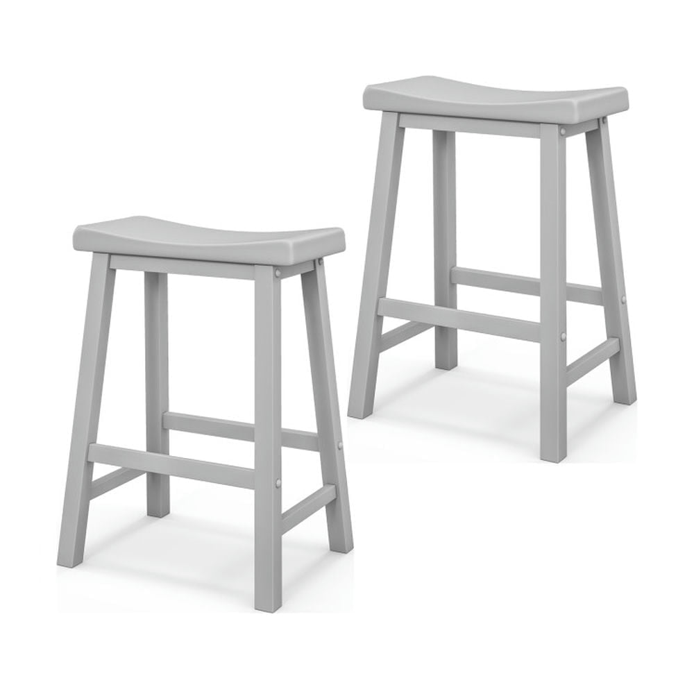 Demi Bonn 24" Set of 2 Counter Height Bar Stools with Solid Wood Legs, Modern Dining Chair, Gray