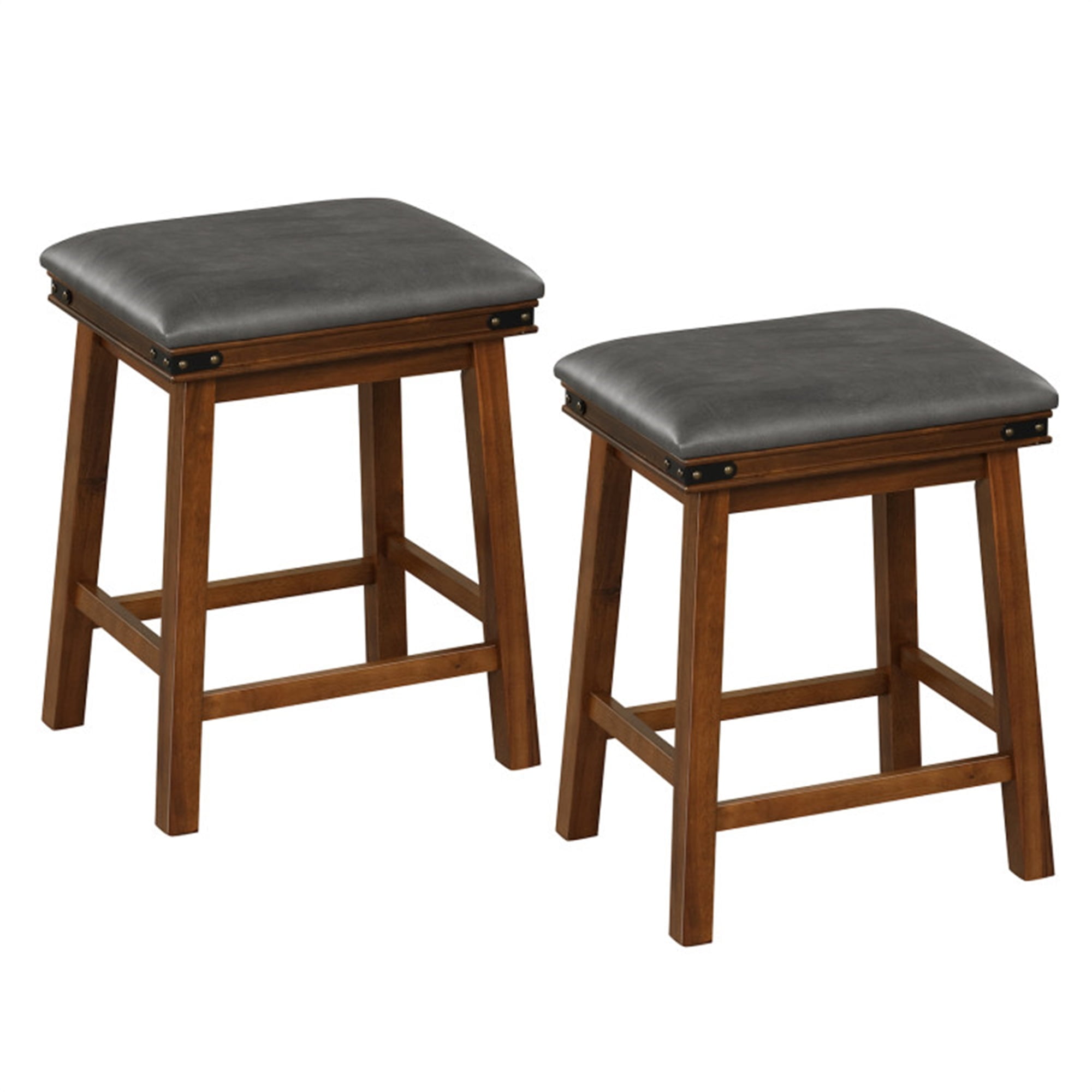 Demi Bonn 24" Set of 2 Rubber Wood Bar Stool, Modern Kitchen Dining Chair, Brown
