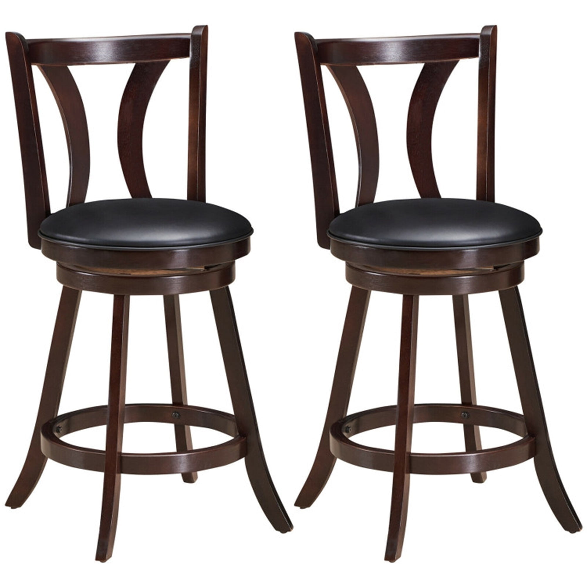 Demi Bonn 24" Set of 2 Swivel Counter-Height Bar Stools Chairs with Rubber Wood Legs, Modern Dining Chair with Backrests, Brown