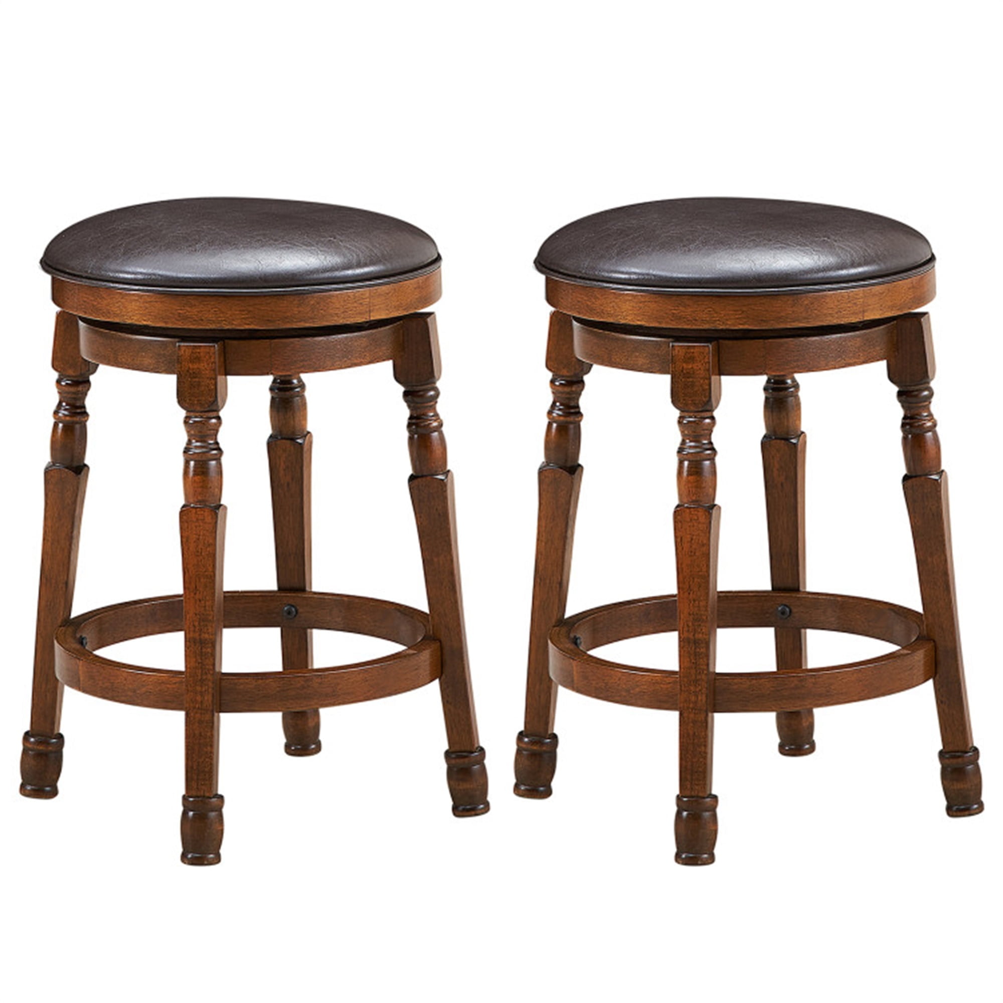 Demi Bonn 24" Set of 2 Swivel Leather Padded Bar Stools,door Modern Wood Dining Chair, Brown