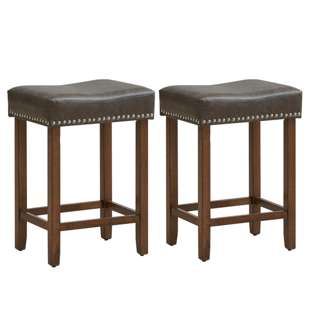 Finihen 24" Set of 2 Upholstered PU Leather Bar Stools, Modern Kitchen Dining Chair, Gray
