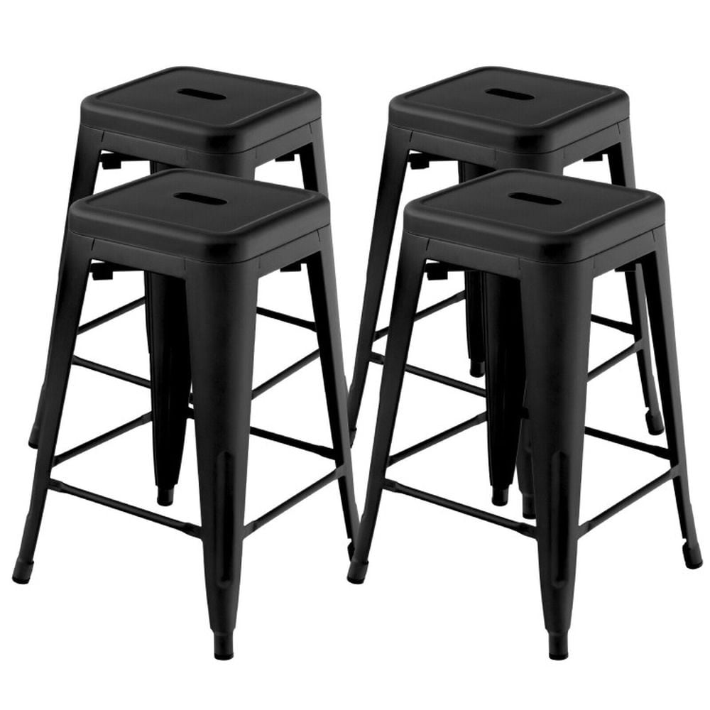 Finihen 24" Set of 4 Tolix Style Counter Height Barstool Stackable Bar Stools, Modern Dining Chair, Black