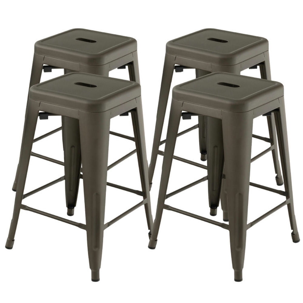 Finihen 24" Set of 4 Tolix Style Counter Height Barstool Stackable Bar Stools, Modern Dining Chair, Brown