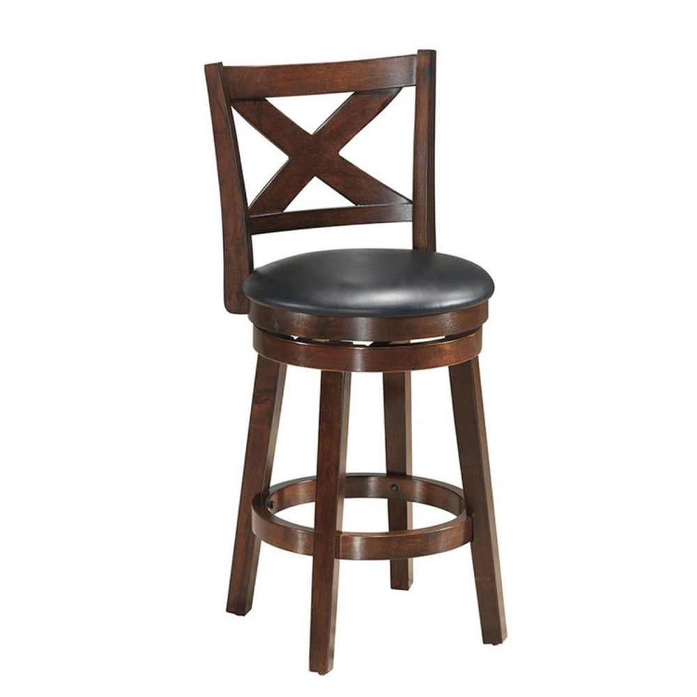 Demi Bonn 24" Swivel Counter Height Bar Stool with PVC Cushioned Seat and X-back Upholstered, Modern Dining Chairs, Brown