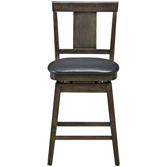 Demi Bonn 24" Swivel Upholstered Counter Height Bar Stools with Rubber Wood Legs, Modern Dining Chair with Backrests, Black