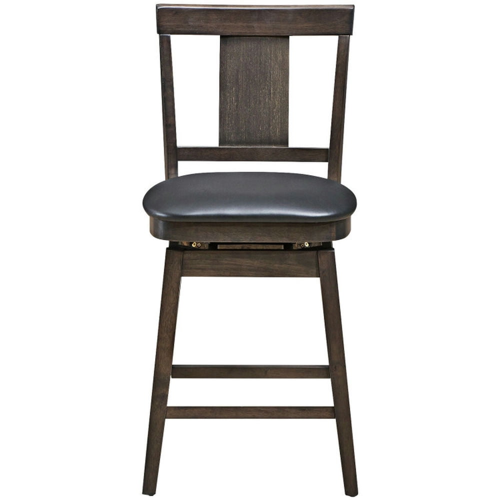 Finihen 24" Swivel Upholstered Counter Height Bar Stools with Rubber Wood Legs, Modern Dining Chair with Backrests, Black