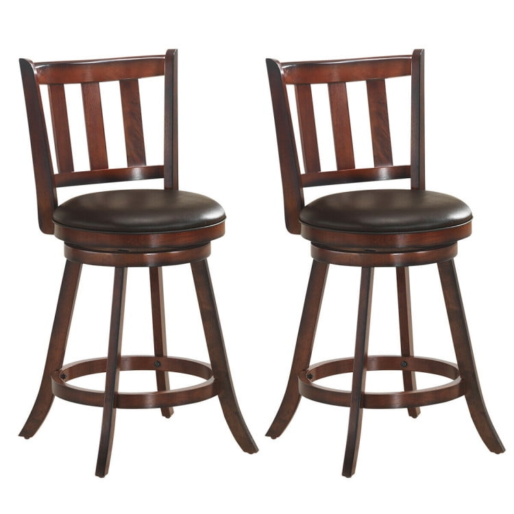 Finihen 25" 2 Pieces 360 Degree Swivel Wooden Counter Height Bar Stool Set with Cushioned Seat-, Brown Finihen 25" 2 Pieces 360 Degree Swivel Wooden Counter Height Bar Stool Set with Cushioned Seat-, Brown