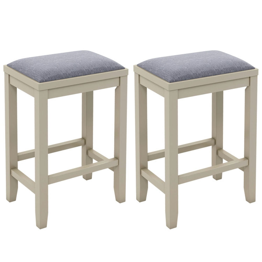 Finihen 25" 2 Pieces Upholstered Bar Stool Set with Solid Rubber Wood Frame and Footrest, Modern Dining Chair, White Finihen 25" 2 Pieces Upholstered Bar Stool Set with Solid Rubber Wood Frame and Footrest, Modern Dining Chair, White