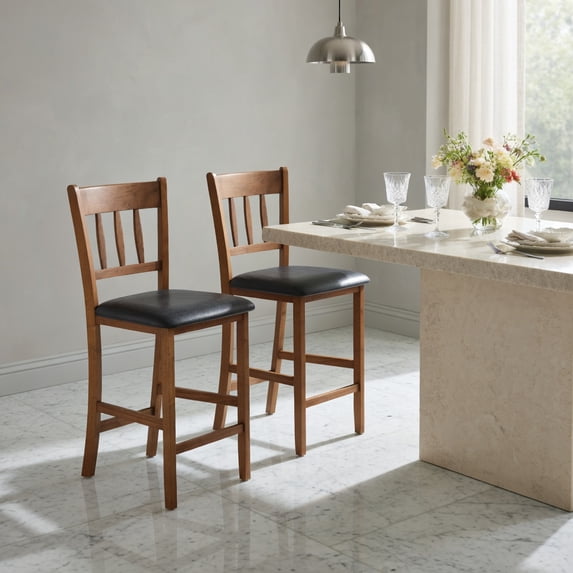 Demi Bonn 25.5" Counter Height Bar Dining Chair Set of 2 with Backrest Padded Seat for Dining Room Living Room, Walnut