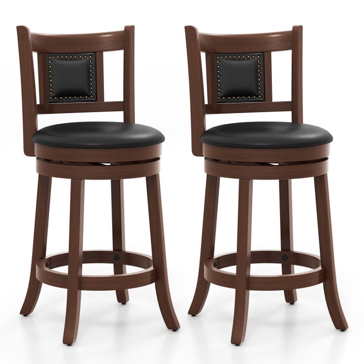 Demi Bonn 25.5" Set of 2 Upholstered Bar Stools with Curved Backrest and Footrest, Modern Kitchen Dining Chair, Brown