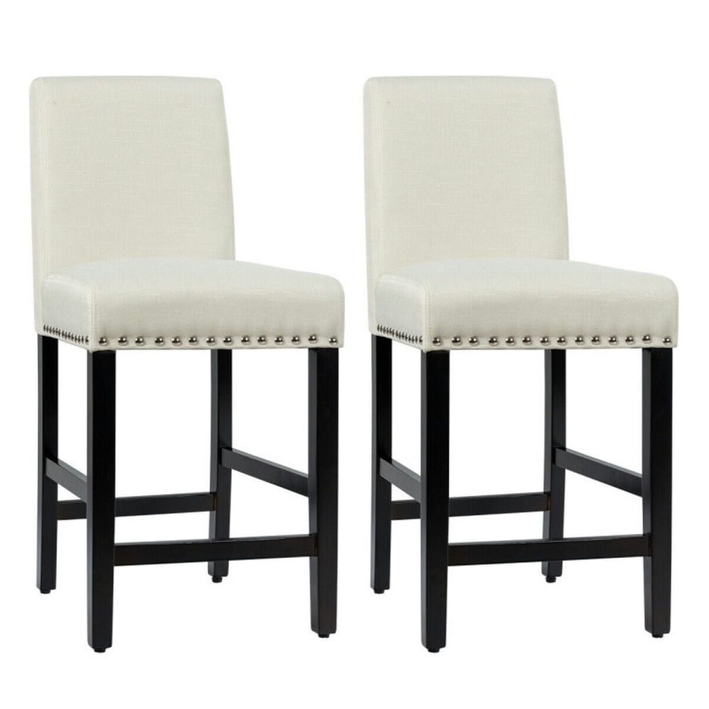 Finihen 25" Modern Bar Stools with Backrests, Kitchen Dining Chairs with Rubber Wood Legs, Beige Finihen 25" Modern Bar Stools with Backrests, Kitchen Dining Chairs with Rubber Wood Legs, Beige