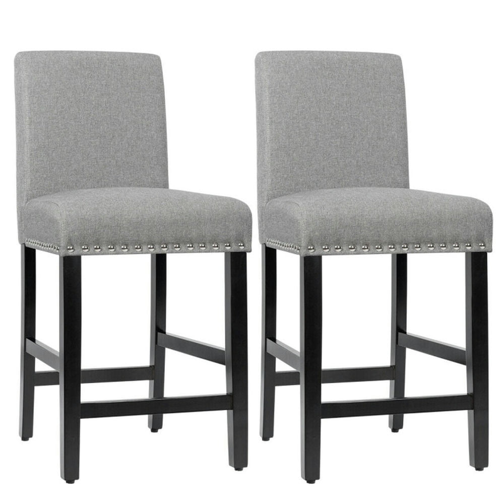 Finihen 25" Modern Bar Stools with Backrests, Kitchen Dining Chairs with Rubber Wood Legs, Gray Finihen 25" Modern Bar Stools with Backrests, Kitchen Dining Chairs with Rubber Wood Legs, Gray