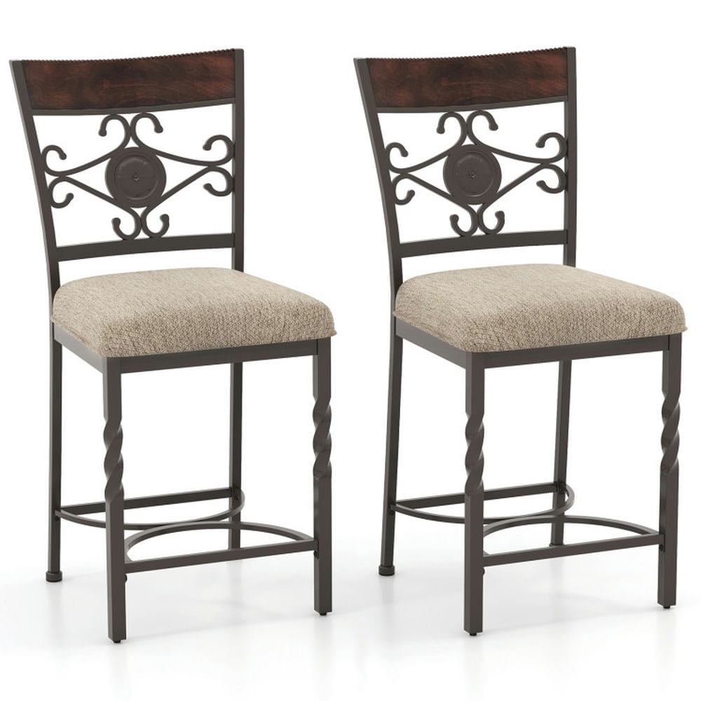 Finihen 25" Set of 2 Bar Stools with Rust-proof Metal Frame and Soft Sponge Seat, Modern Dining Chair with Backrests, Brown Finihen 25" Set of 2 Bar Stools with Rust-proof Metal Frame and Soft Sponge Seat, Modern Dining Chair with Backrests, Brown