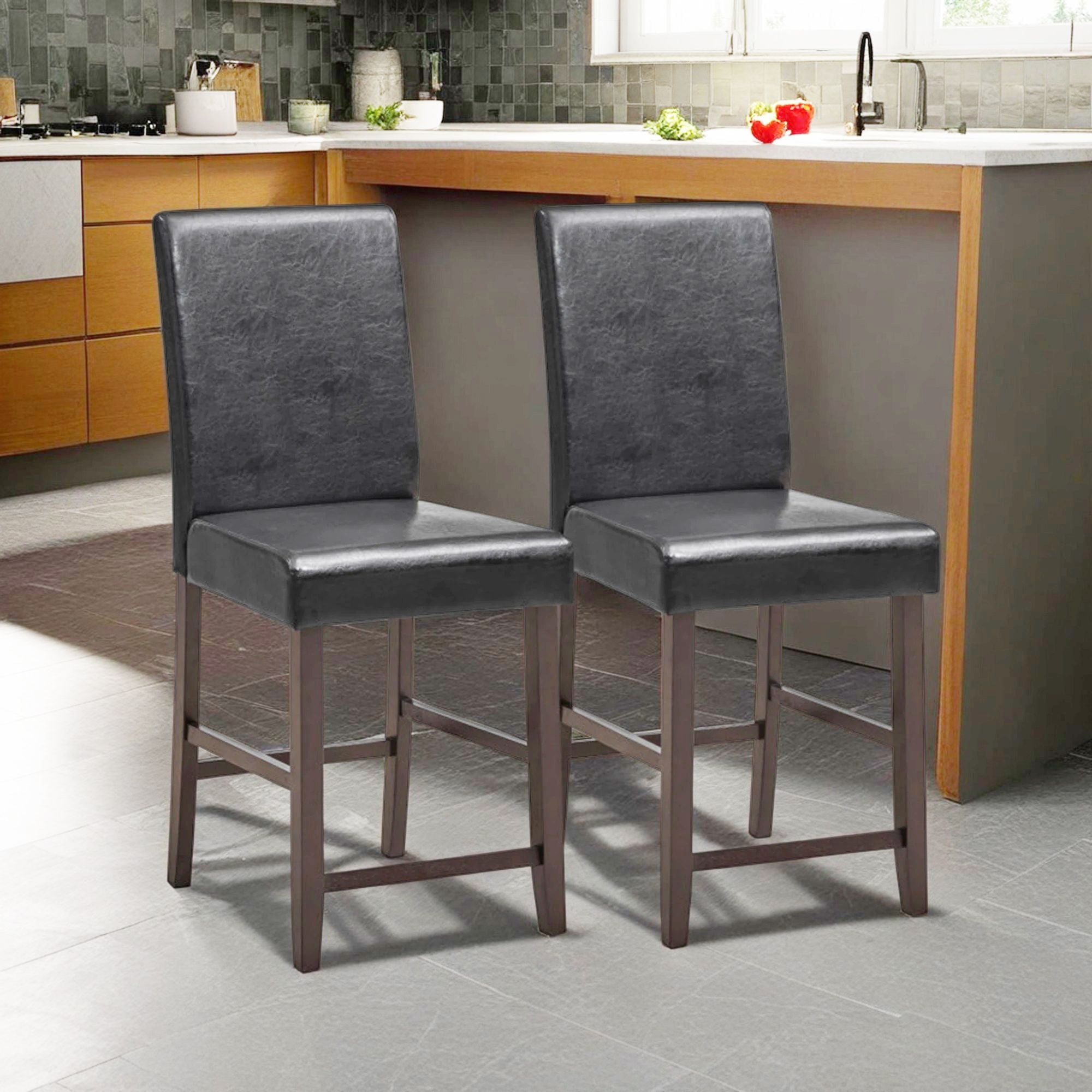 Demi Bonn 25" Set of 2 Counter Height Bar Stools, Modern Dining Chair with Backrests, Black