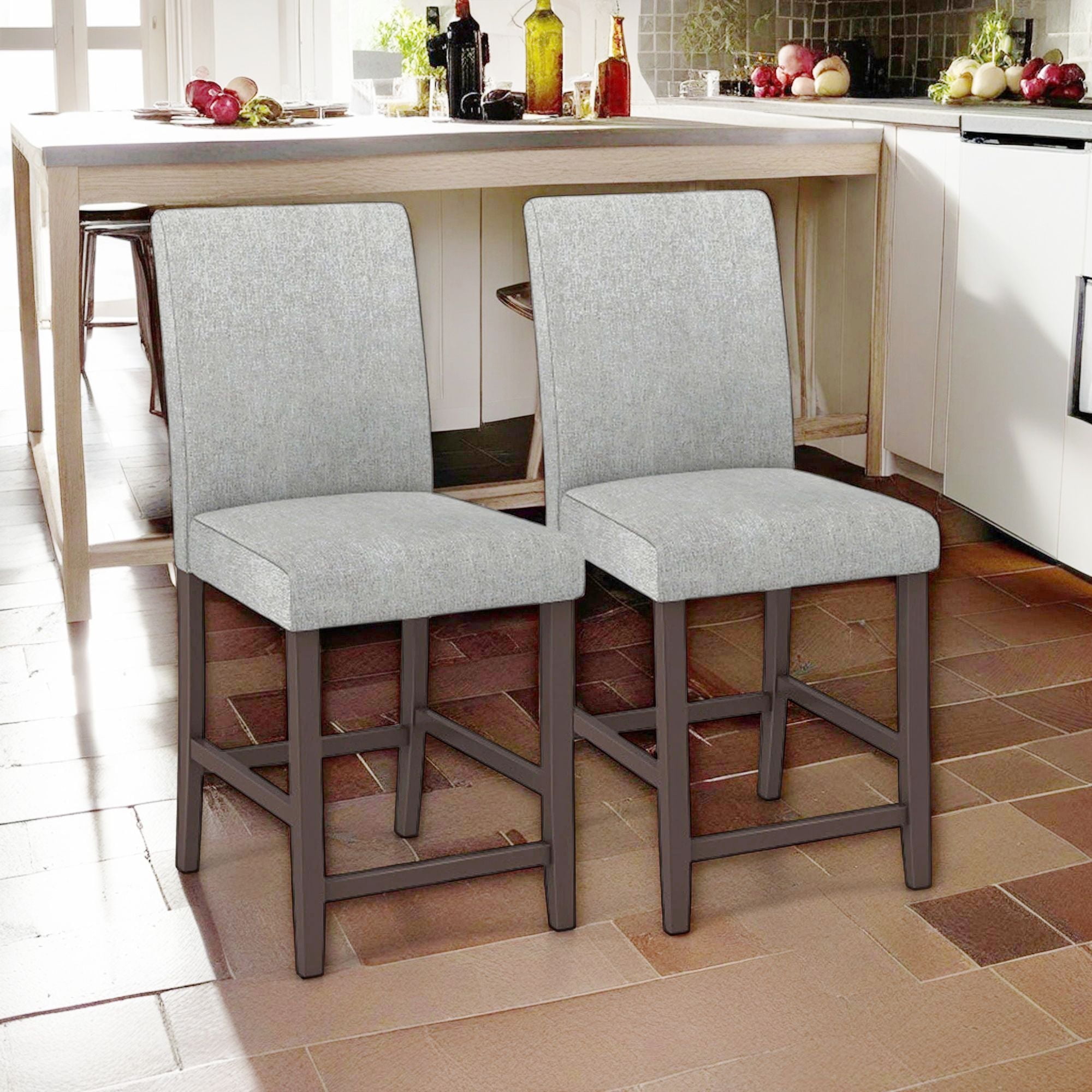 Demi Bonn 25" Set of 2 Counter Height Bar Stools, Modern Dining Chair with Backrests, Gray